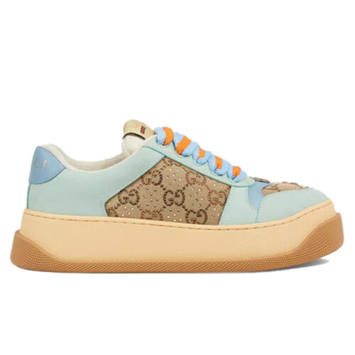 Giày Gucci Double Screener Woven Trainers Camel And Ebony Canvas