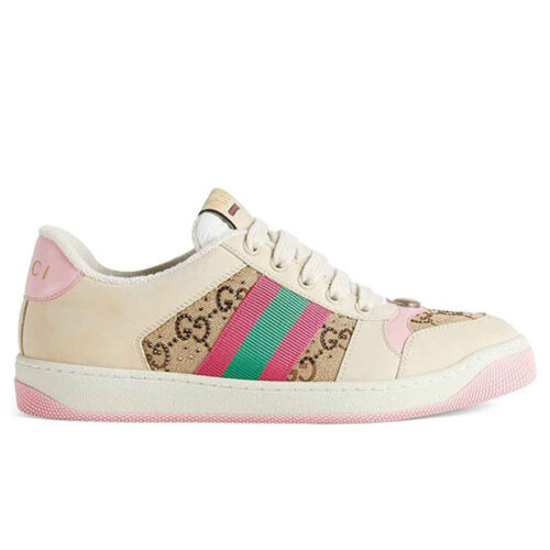 Giày Gucci Screener GG Beige And Ebony Canvas With Crystals