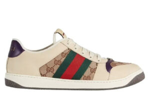Giày Gucci Screener Leather and GG-Supreme gót Tím