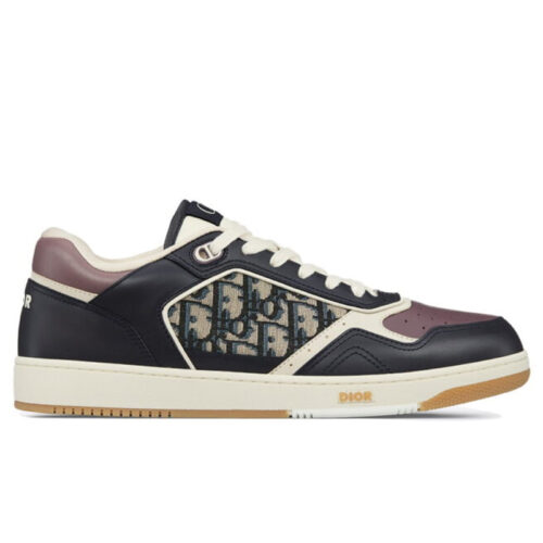 Giày Dior B27 Low Deep Blue Plum with Beige and Black Dior Oblique Jacquard Best Quality
