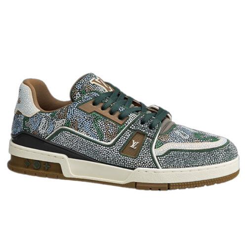 Giày Louis Vuitton Lv Trainer #54 Khaki Green Strass Best Quality