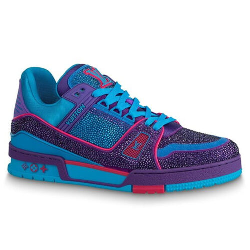 Giày Louis Vuitton LV Trainer Monogram Blue Strass Best Quality